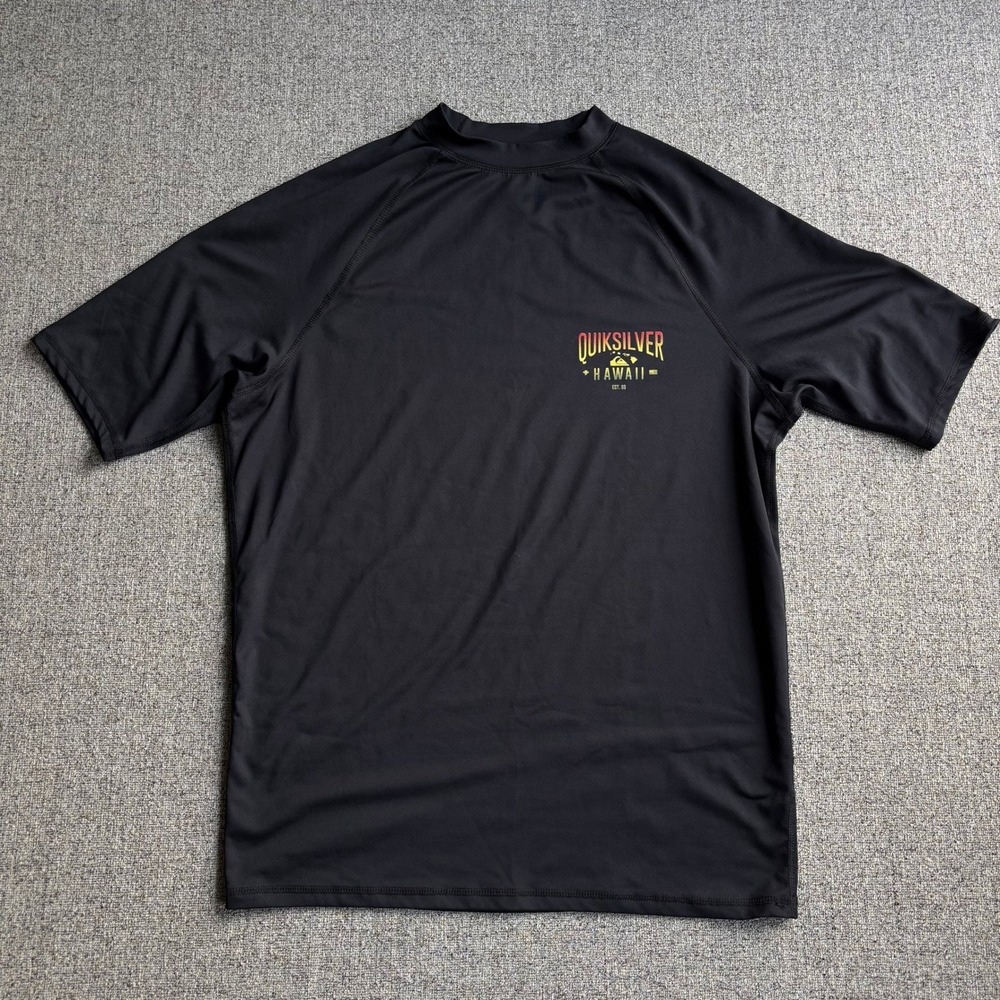 Quiksilver Rash Guard Mens XL Black Hawaii Short Sleeve Swim Shirt